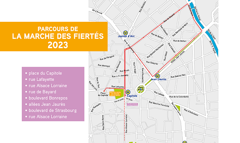 Plan du parcours de la 28e Marche des Fiertés de Toulouse