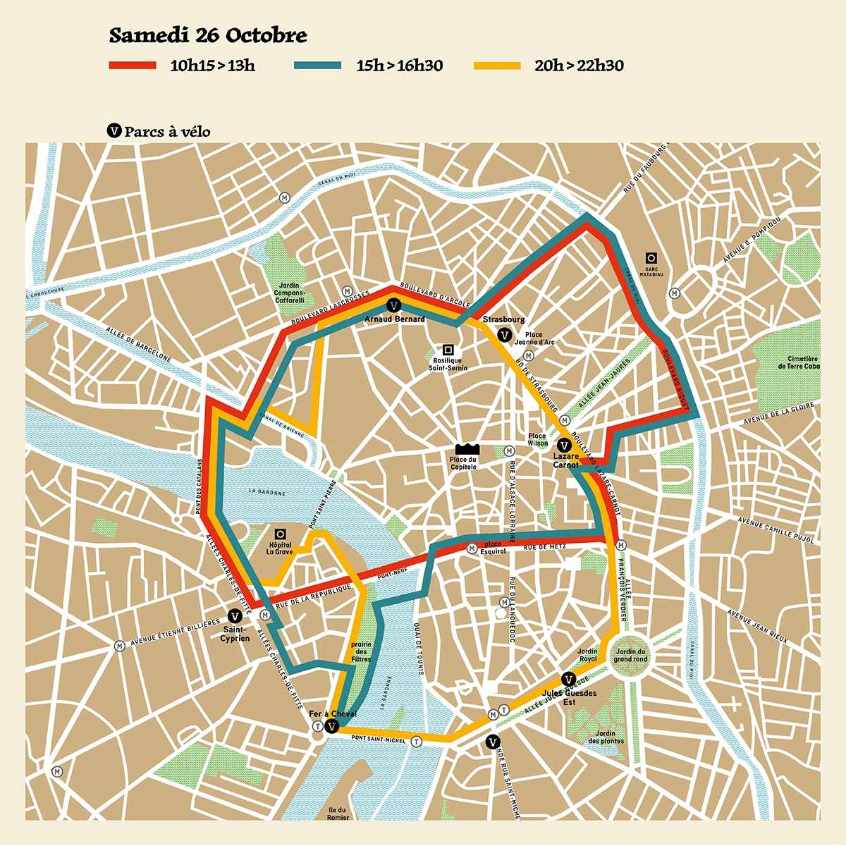 Plan montrant les périmètres de modifications de circulation et de stationnement le samedi 26 octobre 2024, pour le 2e jour de l'opéra urbain "Le Gardien du Temple - La Porte des Ténèbres"