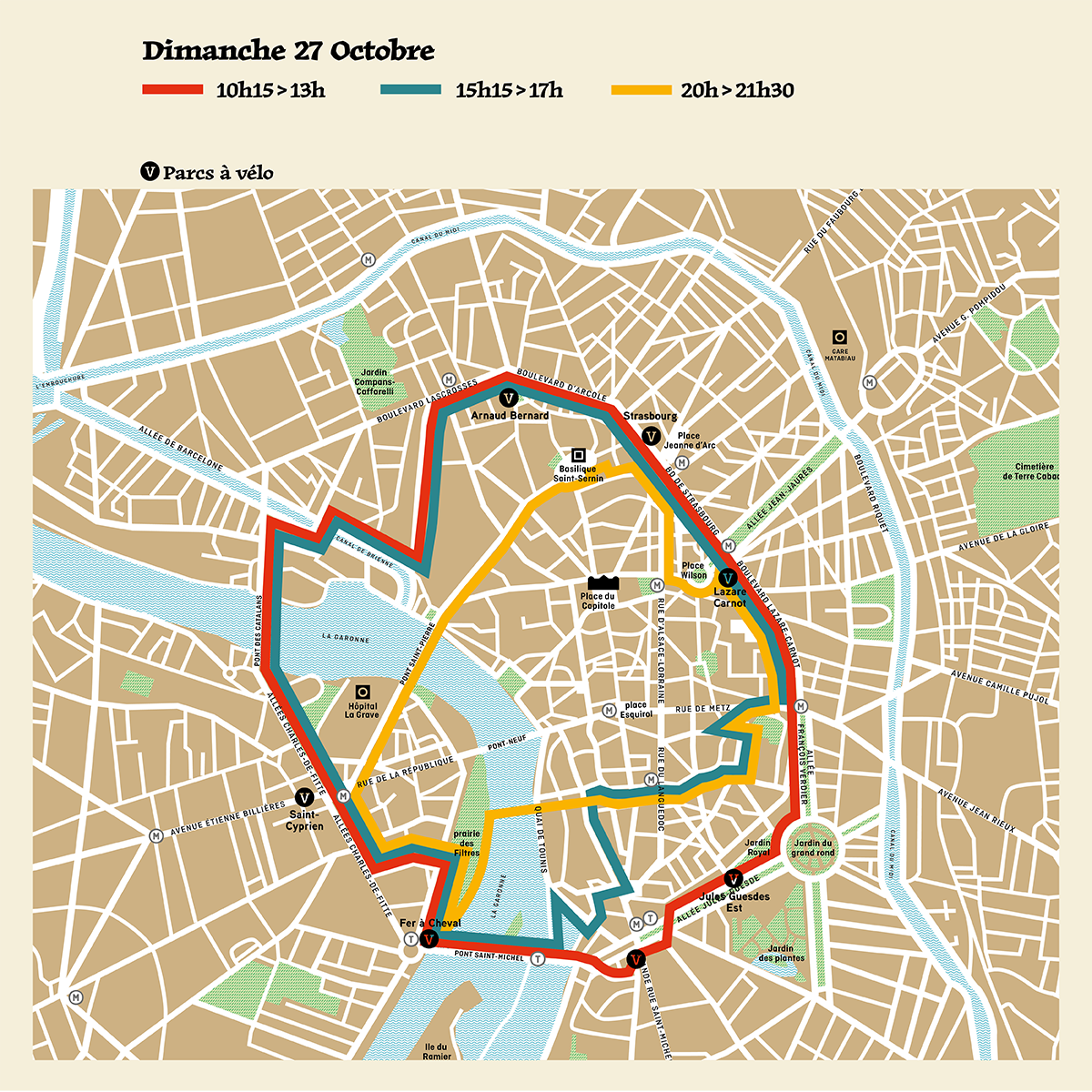 Plan montrant les périmètres de modifications de circulation et de stationnement le dimanche 27 octobre 2024, pour le 3e jour de l'opéra urbain "Le Gardien du Temple - La Porte des Ténèbres"