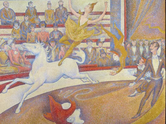 Art et cirque : la Micro-Folie entre en piste © Georges Seurat, Le Cirque, 1891, huile sur toile, 186 x 151 cm, RF2511, Musée d’Orsay, Paris
