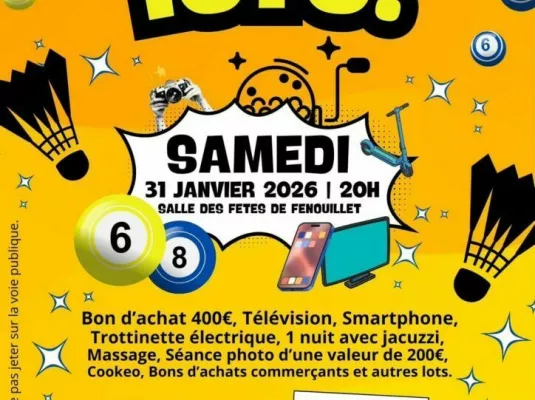 Loto du club de badminton Bad’in - Samedi 31 janvier