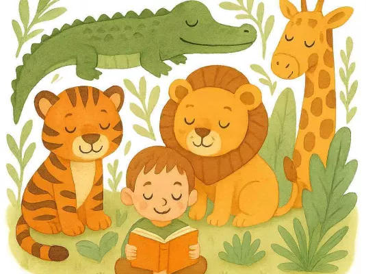 Les bébés explorateurs et les animaux sauvages © Muséum de Toulouse - visuel généré par IA (Copilot)